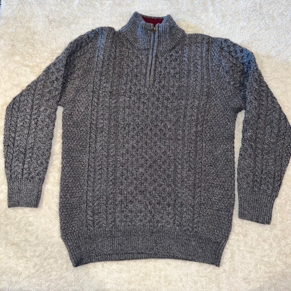 Donegal's Zip Troyer Aran Co. Quarter Zip Sweater Size Large